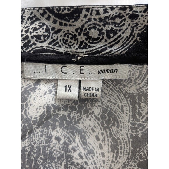 ICE Top Womens 1X Black White Whimsigoth Feminine Fairycore Beaded Sheer Blouse - Picture 3 of 12